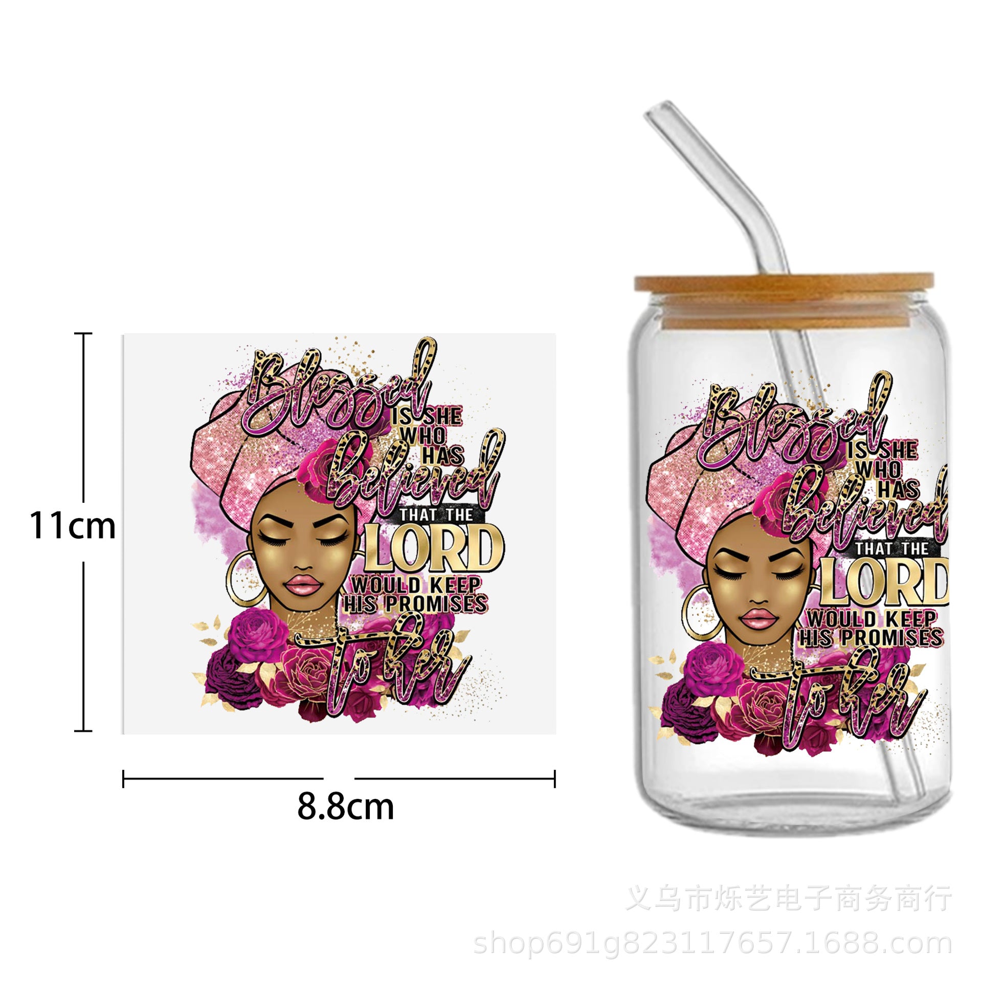 Wholesale Black Girl Series UV DTF Transfer Crystal Cup Sticker